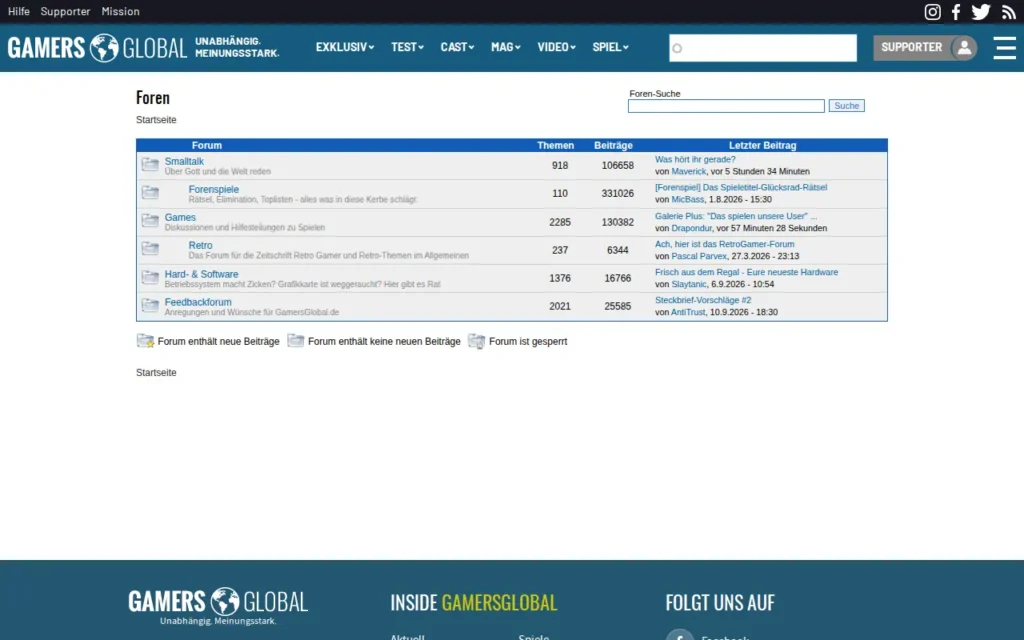 Startseite von GamersGlobal Forum