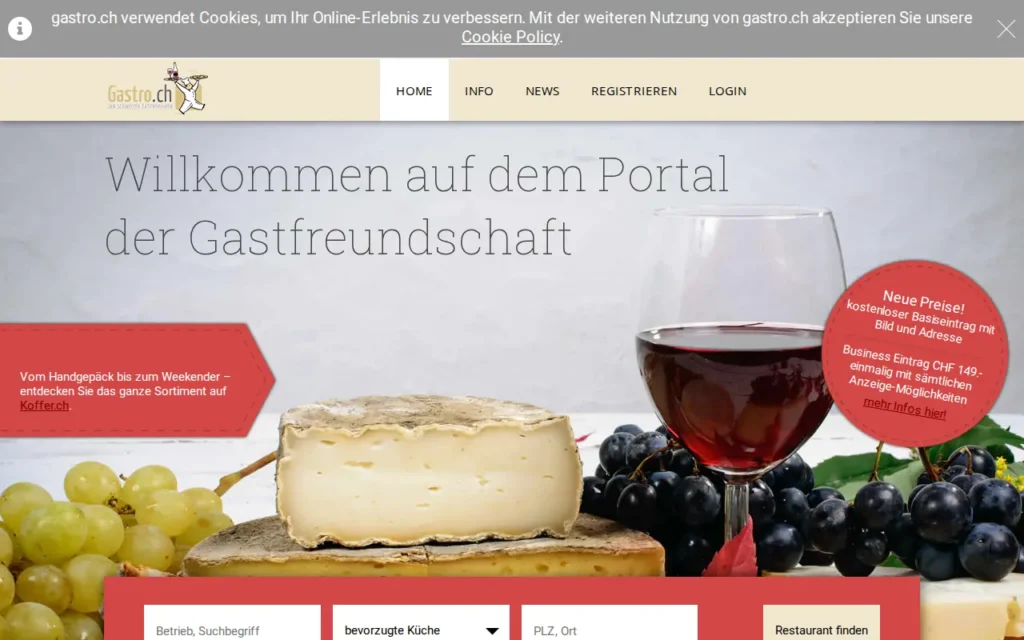 Startseite von Gastro.ch – Schweizer Gastroführer