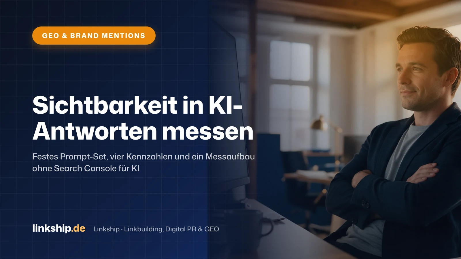 Titelkarte: Sichtbarkeit in KI-Antworten messen – GEO & Brand Mentions, Linkship