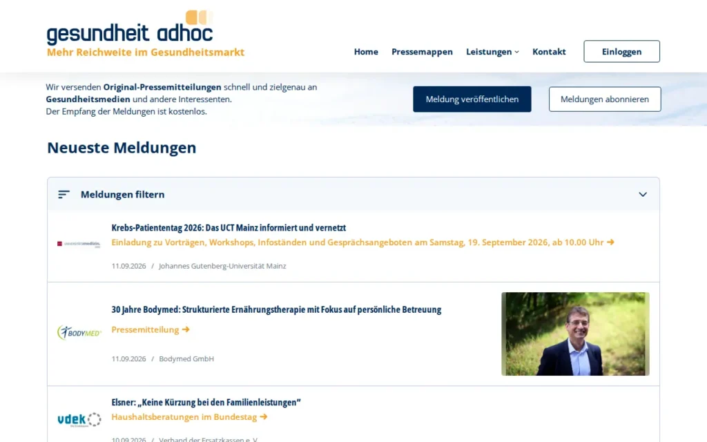 Startseite von GESUNDHEIT ADHOC