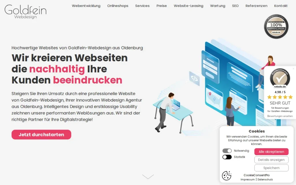 Startseite von Goldfein Webdesign