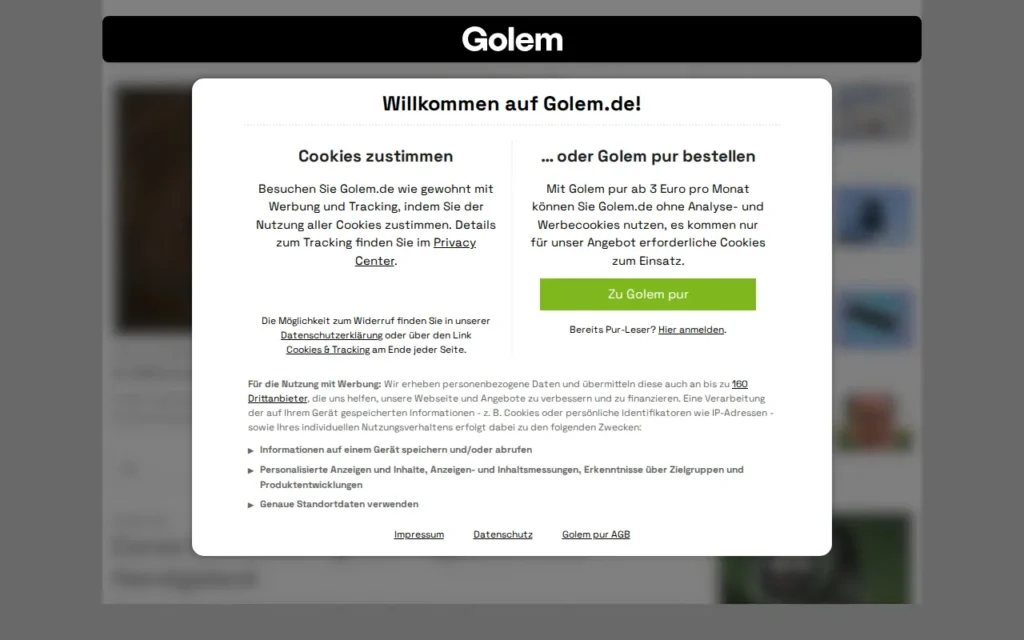 Startseite von Golem.de