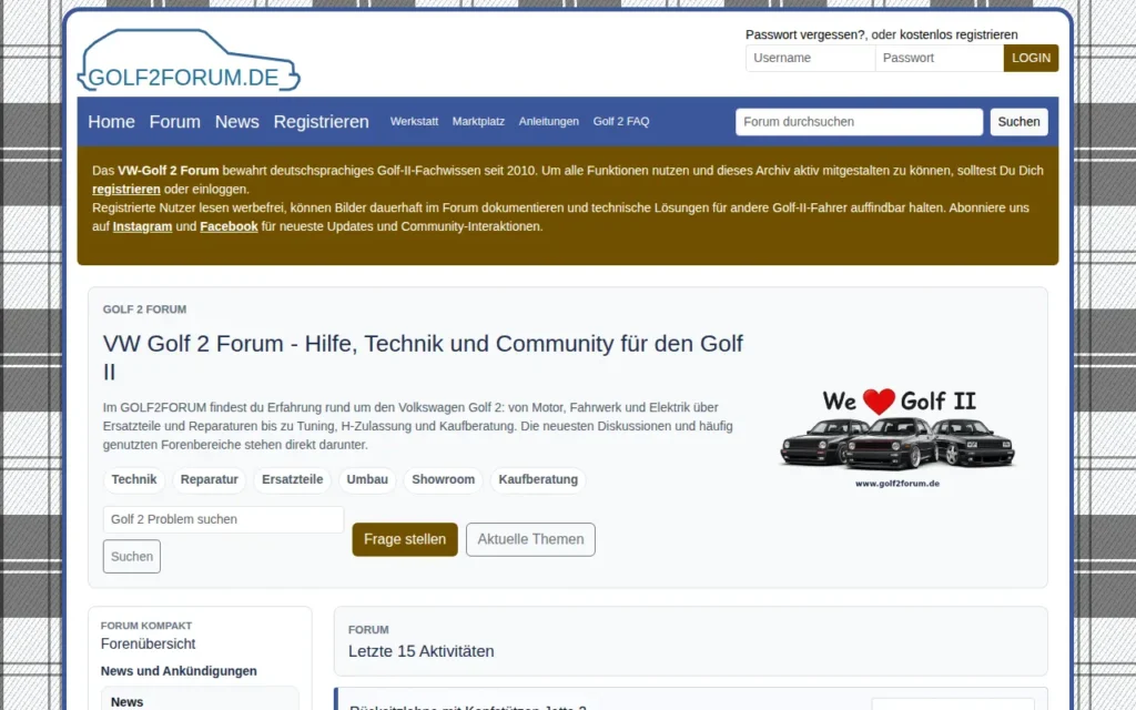 Startseite von VW Golf 2 Forum