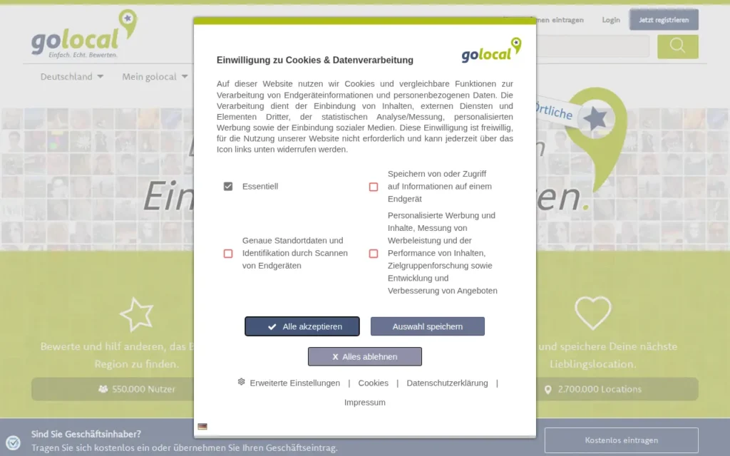 Startseite von golocal