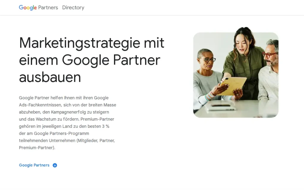 Startseite von Google Partner-Verzeichnis