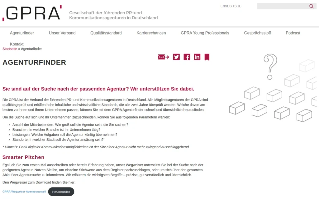 Startseite von GPRA Agenturfinder