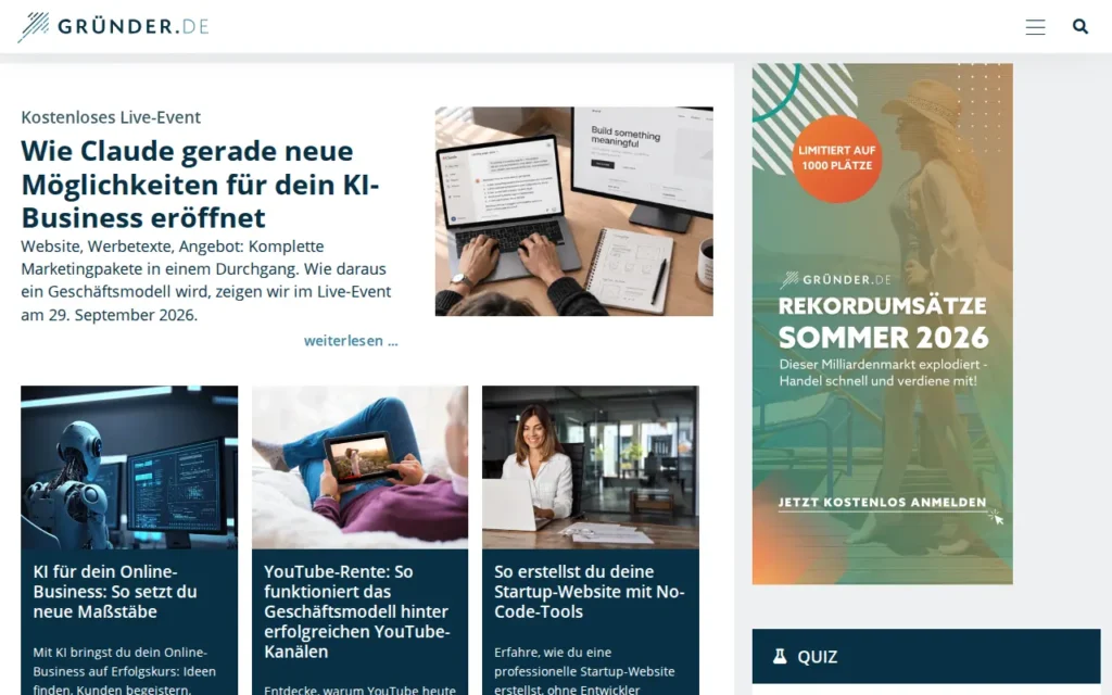 Startseite von Gründer.de