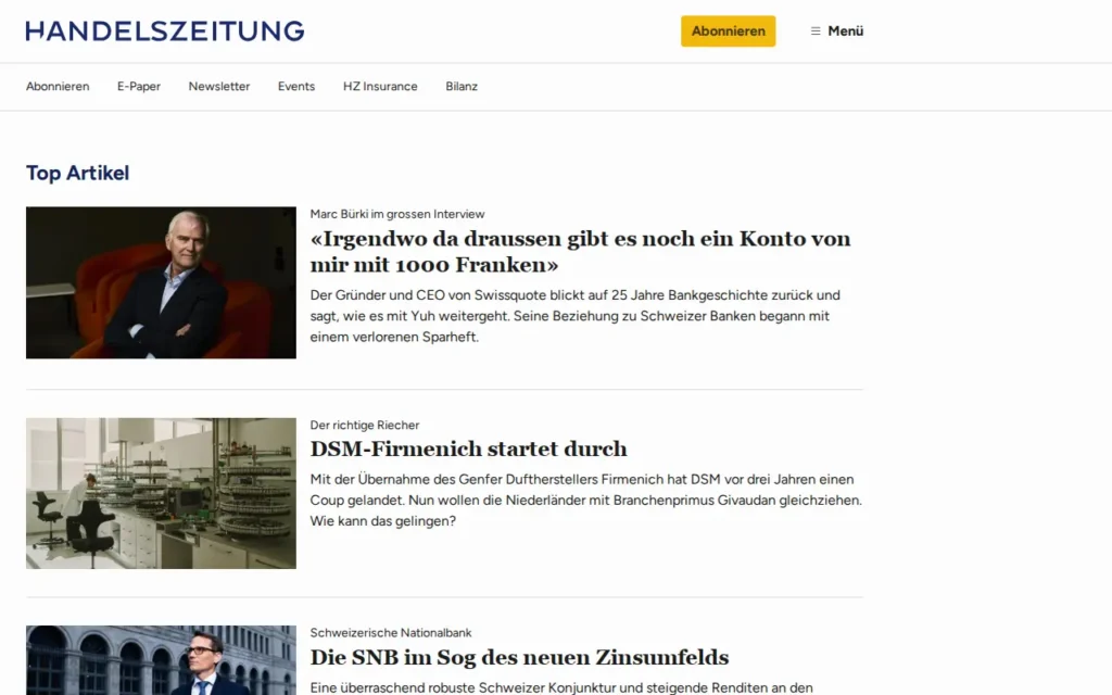 Startseite von Handelszeitung