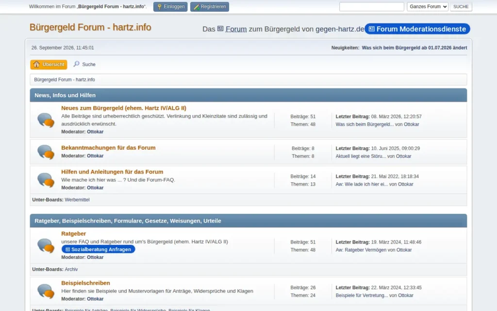 Startseite von hartz.info – Bürgergeld Forum