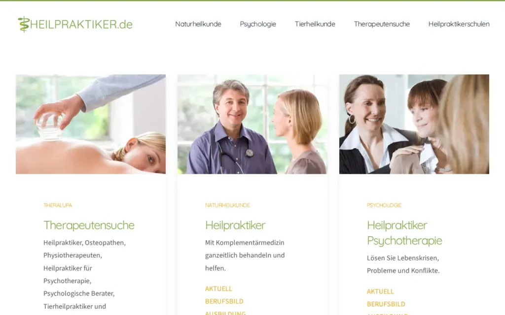 Startseite von Heilpraktiker- & Therapeutensuche (VFP, heilpraktiker.de)