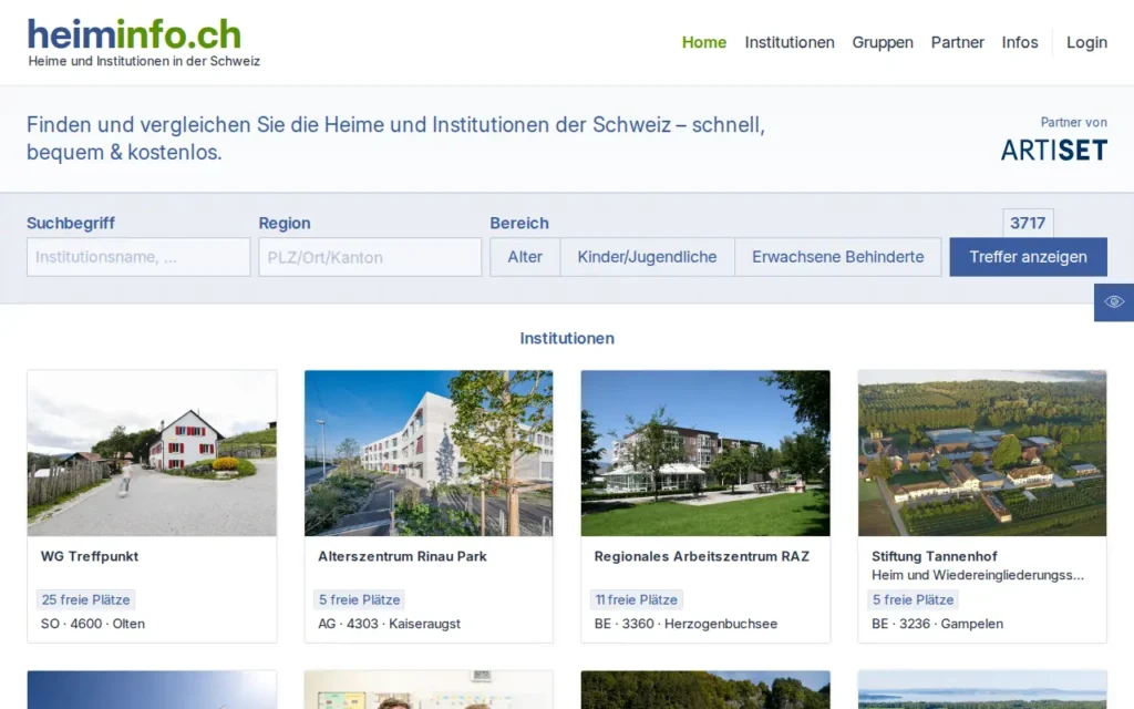 Startseite von heiminfo.ch