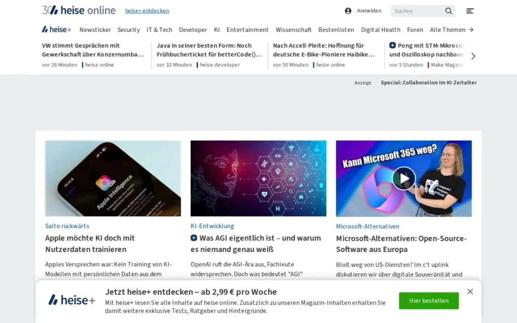 Startseite von heise online