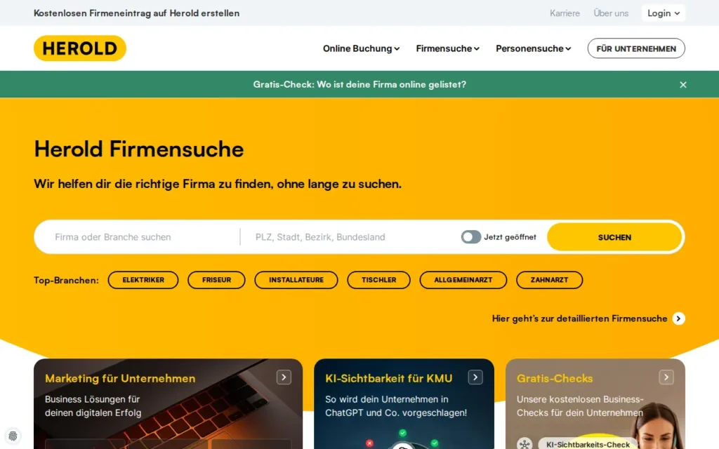 Startseite von Herold (herold.at)