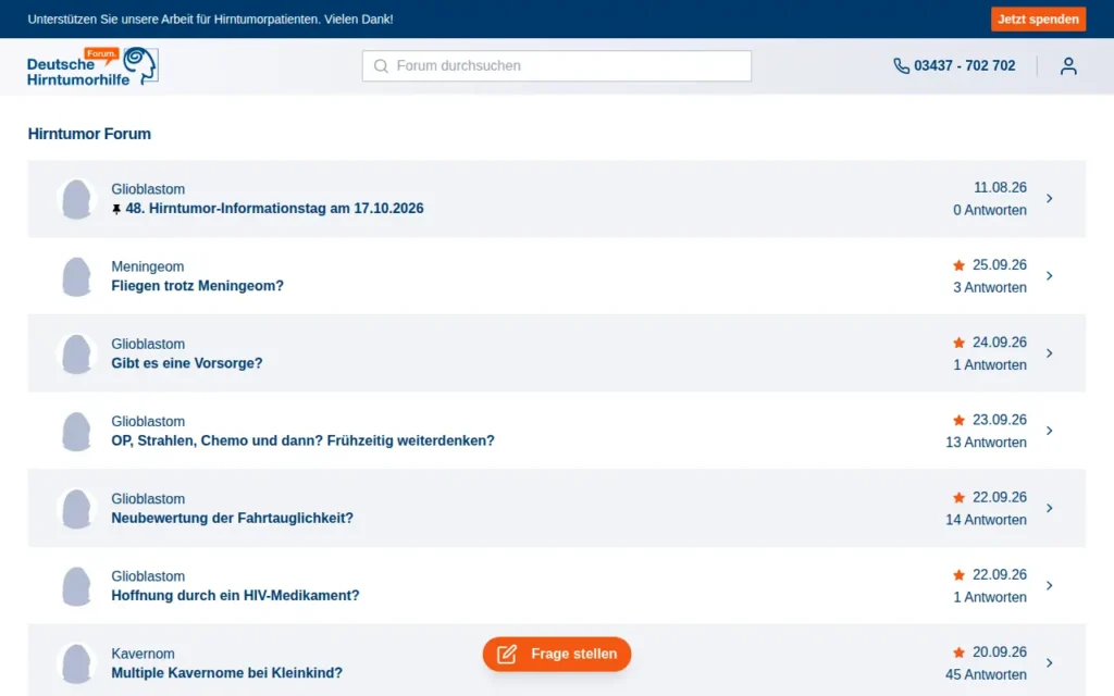 Startseite von Hirntumor-Forum der Deutschen Hirntumorhilfe