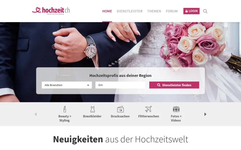 Startseite von Hochzeit.ch