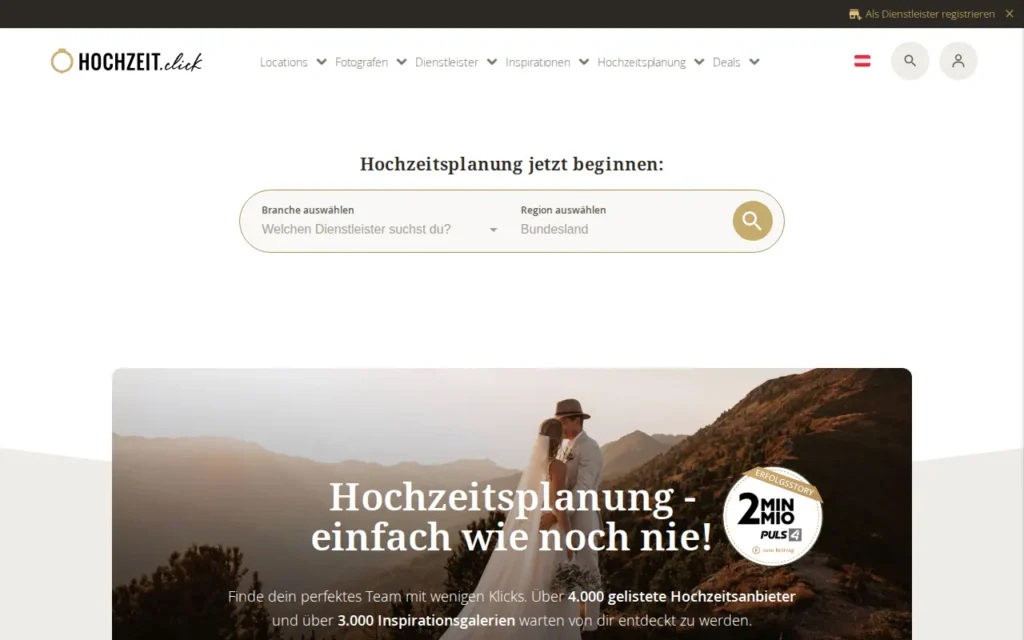 Startseite von Hochzeit.click