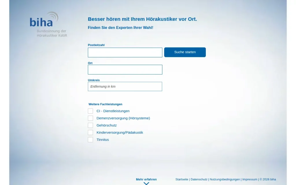 Startseite von Hörakustiker-Suche (biha)