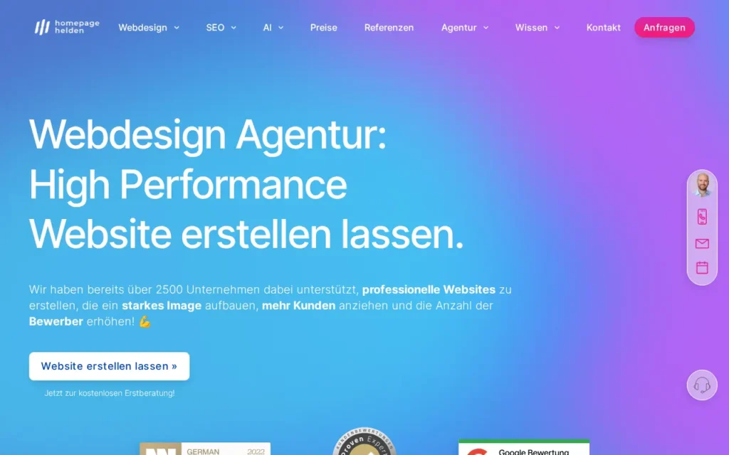 Startseite von Homepage Helden GmbH