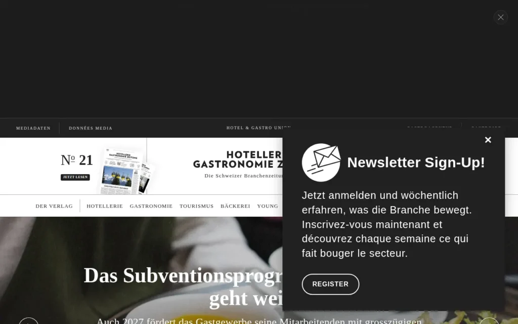 Startseite von Hotellerie Gastronomie Zeitung (HGZ)