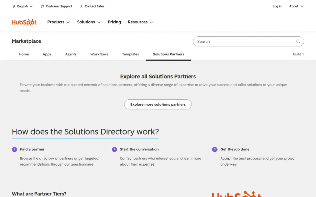 Startseite von HubSpot Solutions Directory