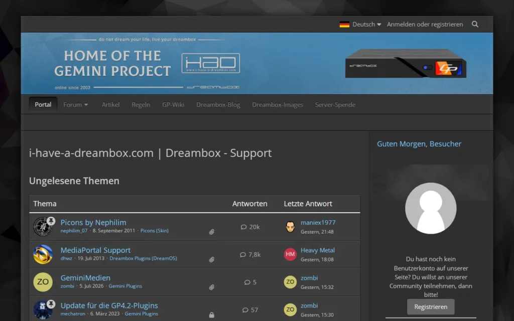 Startseite von i-have-a-dreambox.com (IHAD)