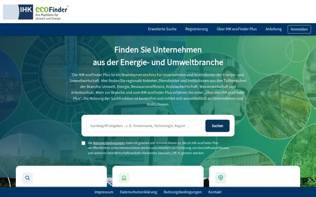 Startseite von IHK ecoFinder Plus