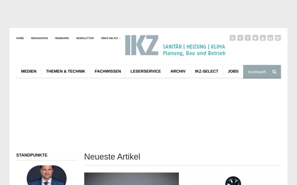 Startseite von IKZ – Fachzeitschrift für Sanitär, Heizung, Klima und Energie