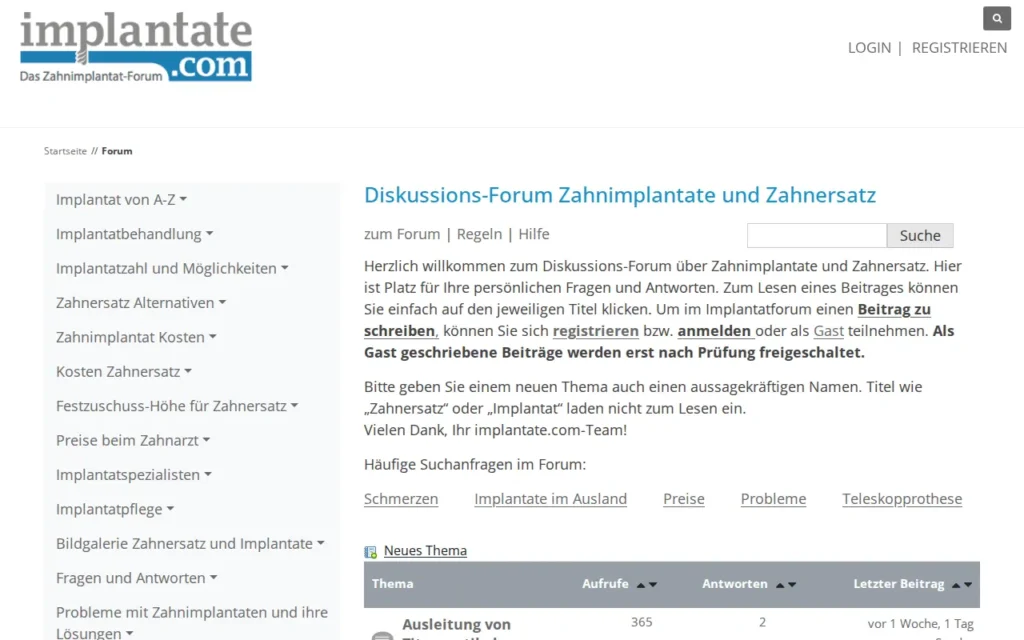 Startseite von implantate.com Forum