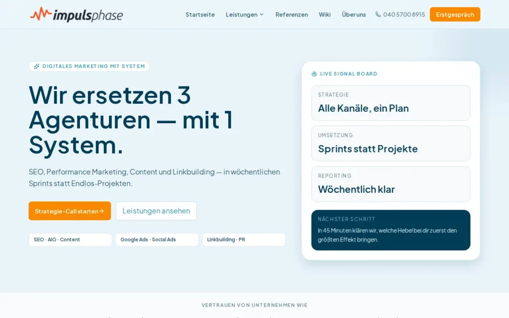 Startseite von Impulsphase – Agentur für digitale Medien
