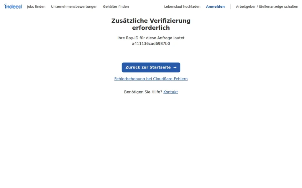 Startseite von Indeed Unternehmensseiten