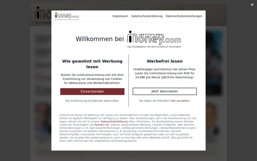 Startseite von Institutional Money