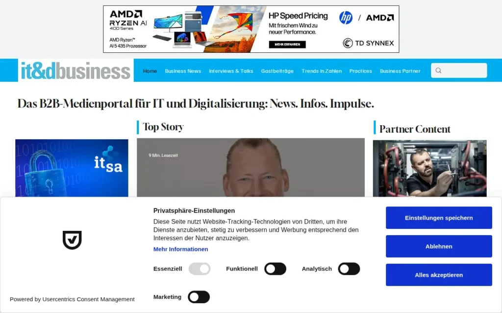 Startseite von it&d business (vormals it&t business)