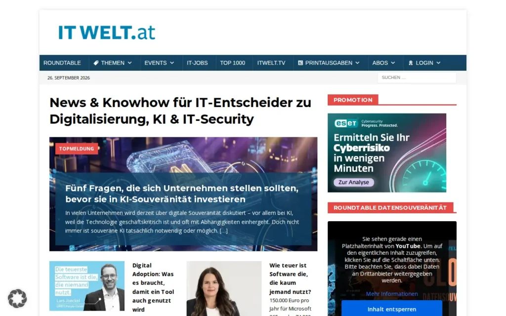Startseite von ITWELT (vormals COMPUTERWELT)