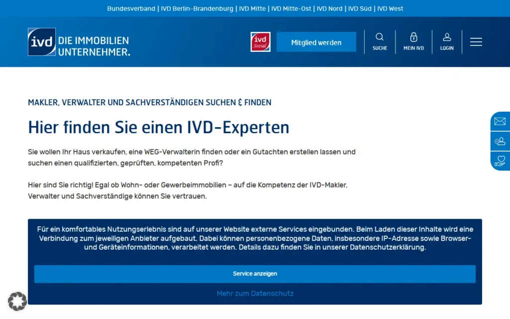 Startseite von IVD Expertensuche (Makler, Verwalter, Sachverständige)