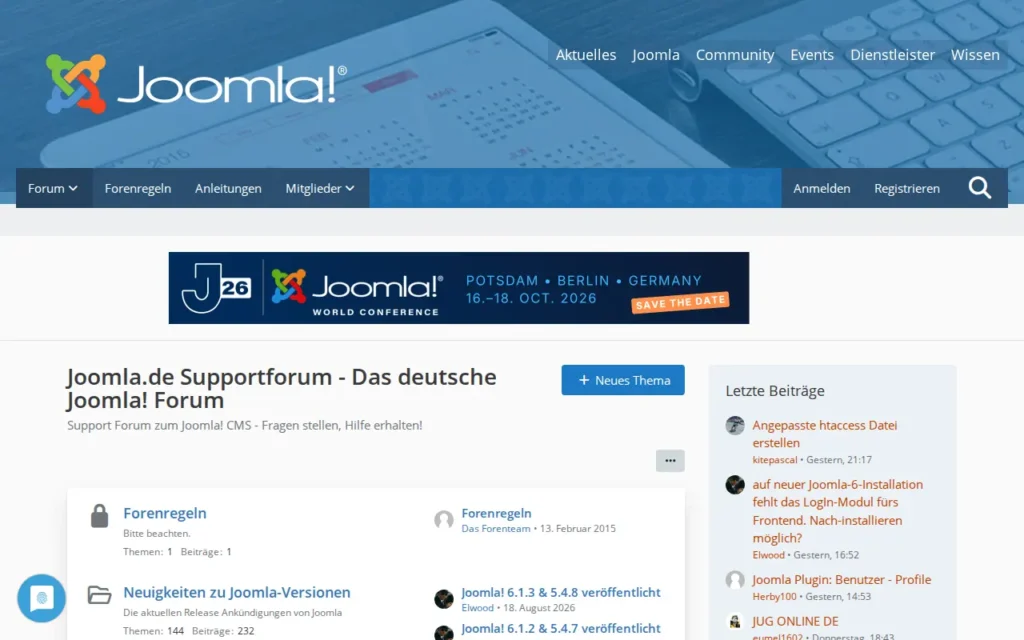 Startseite von Joomla.de Supportforum