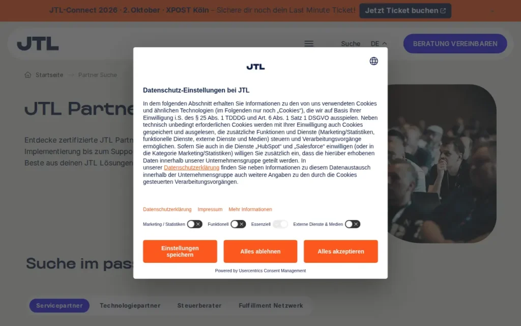 Startseite von JTL Partnersuche (Servicepartner)