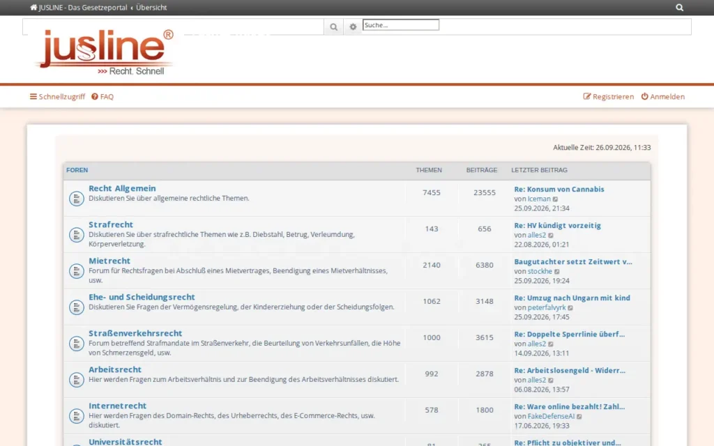 Startseite von JUSLINE Forum Recht