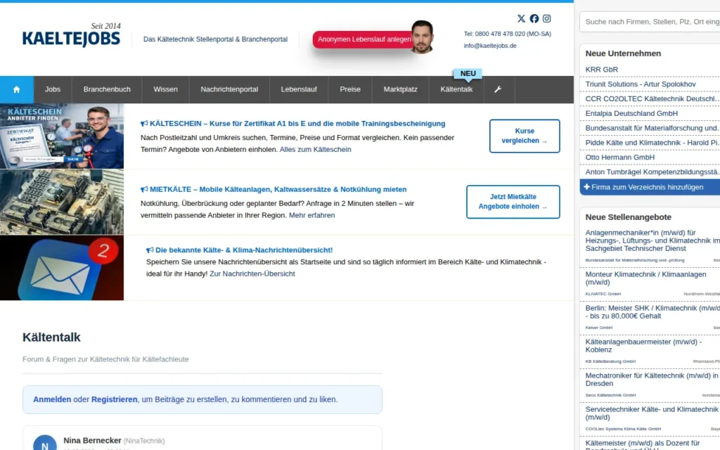 Startseite von Kältentalk (kaeltejobs.de)