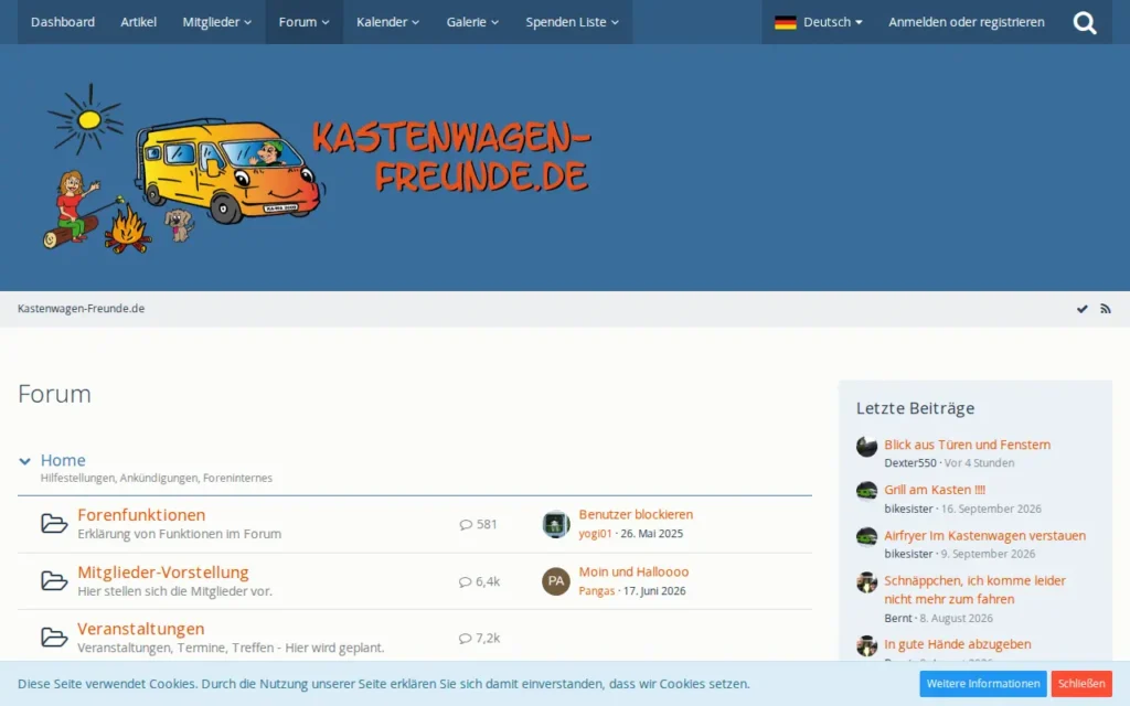 Startseite von Kastenwagen-Freunde.de