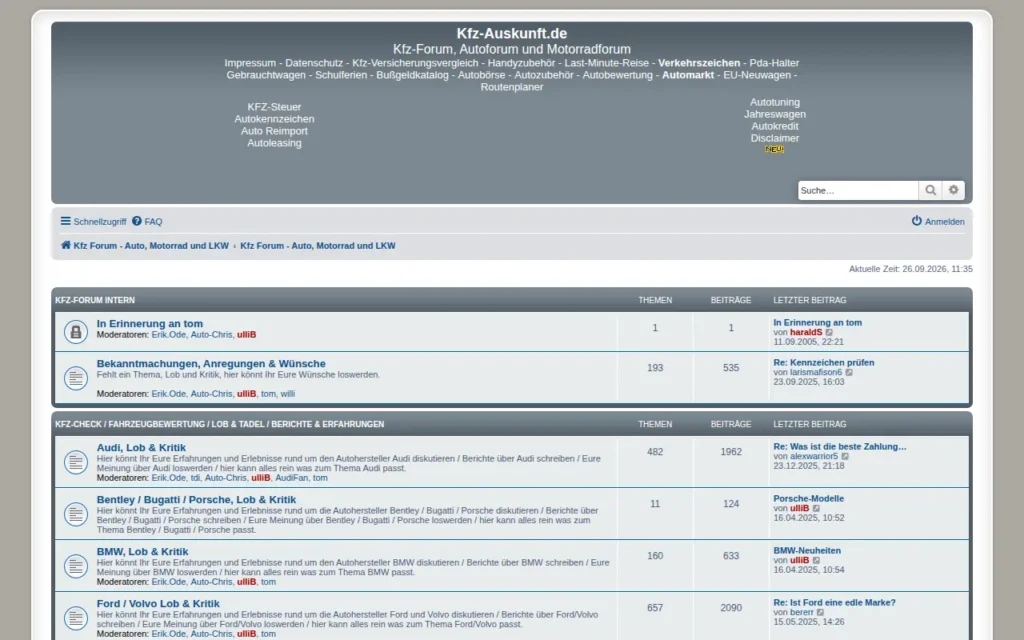 Startseite von Kfz-Auskunft.de Kfz-Forum