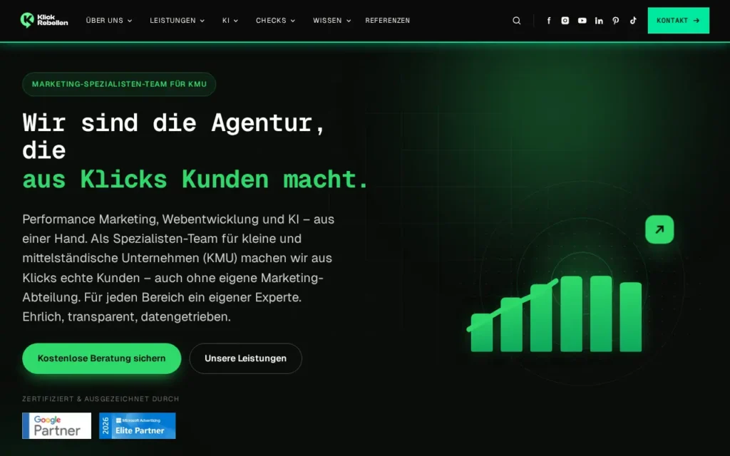 Startseite von Klickrebellen (Marke der PS Marketing GmbH)