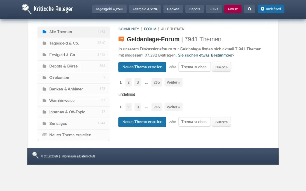 Startseite von Kritische Anleger – Geldanlage-Forum