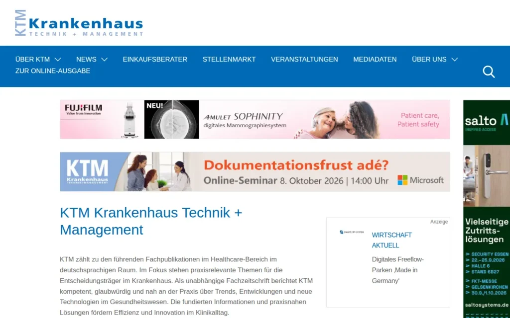 Startseite von KTM – Krankenhaus Technik + Management