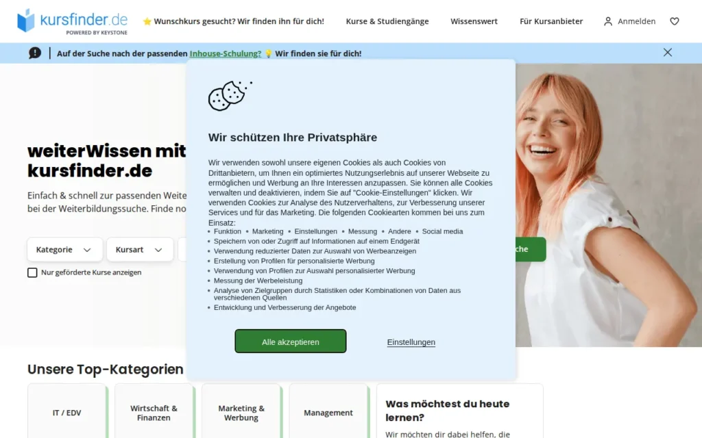 Startseite von kursfinder.de