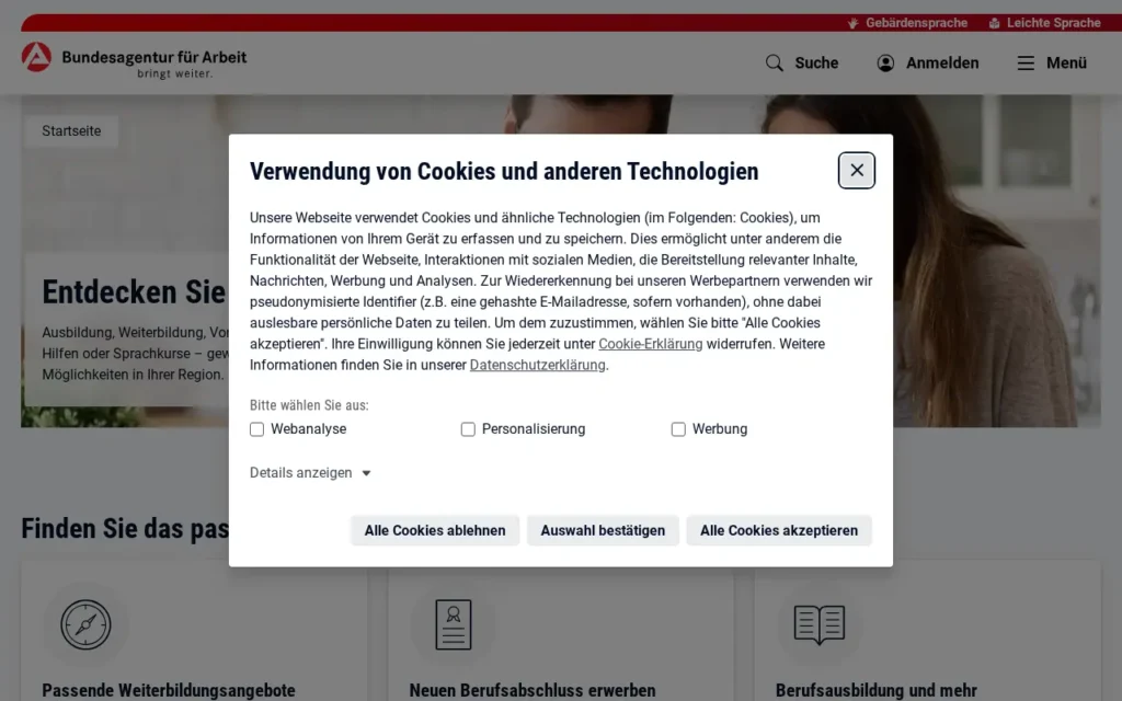 Startseite von KURSNET (Bundesagentur für Arbeit)