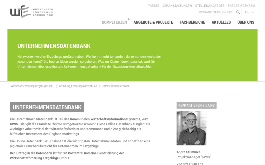 Startseite von KWIS-Unternehmensdatenbanken der Wirtschaftsförderungen