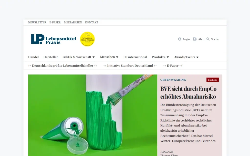 Startseite von Lebensmittel Praxis