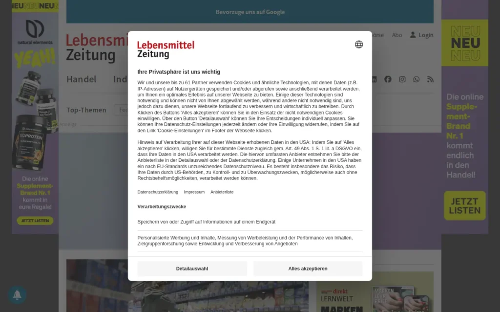 Startseite von Lebensmittel Zeitung