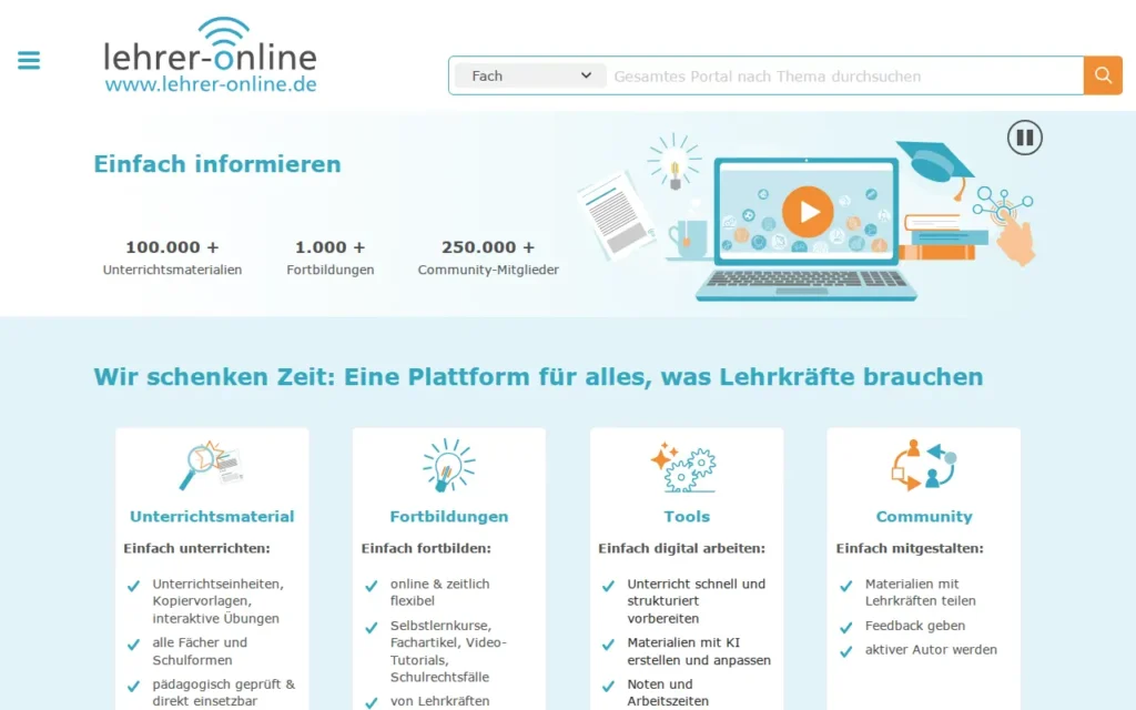 Startseite von Lehrer-Online