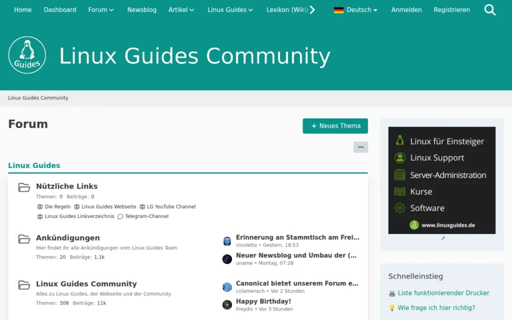 Startseite von Linux Guides Community